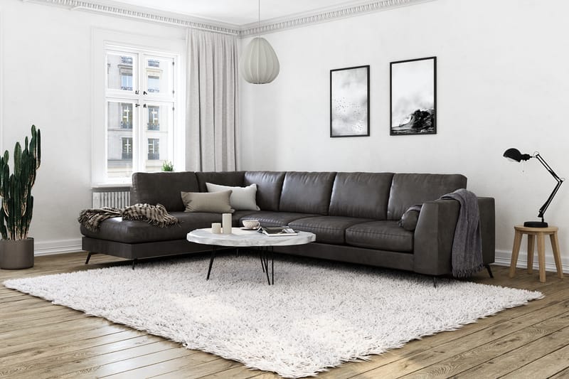 Ocean Lyx 4-personers Venstrevendt L-formet Chaiselongsofa i Kunstlæder - Mørkegrå - Møbler - Sofaer - Sofa med chaiselong