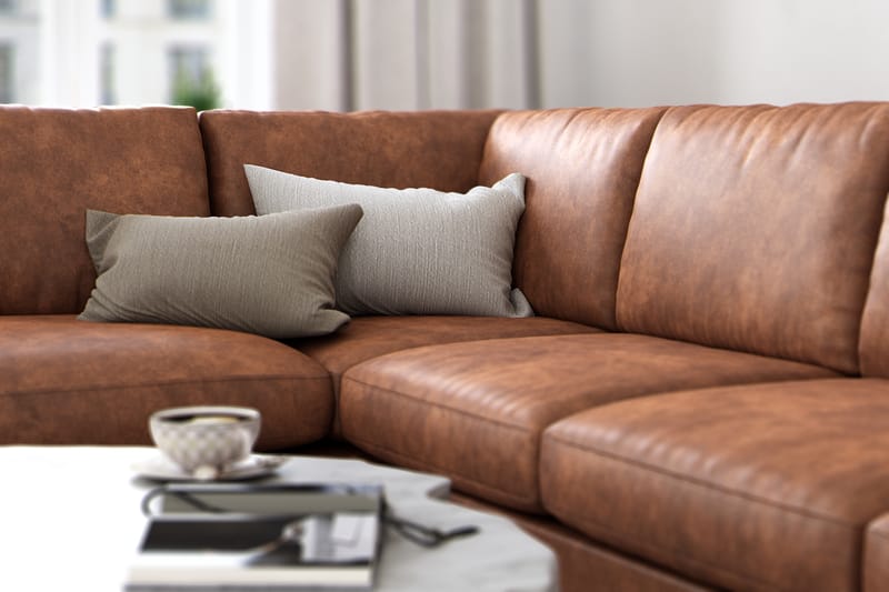 Ocean Lyx 4-personers Venstrevendt L-formet Chaiselongsofa i Kunstlæder - Brun - Møbler - Sofaer - Sofa med chaiselong