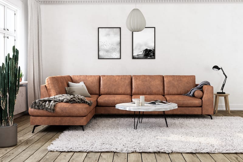 Ocean Lyx 4-personers Venstrevendt L-formet Chaiselongsofa i Kunstlæder - Brun - Møbler - Sofaer - Sofa med chaiselong