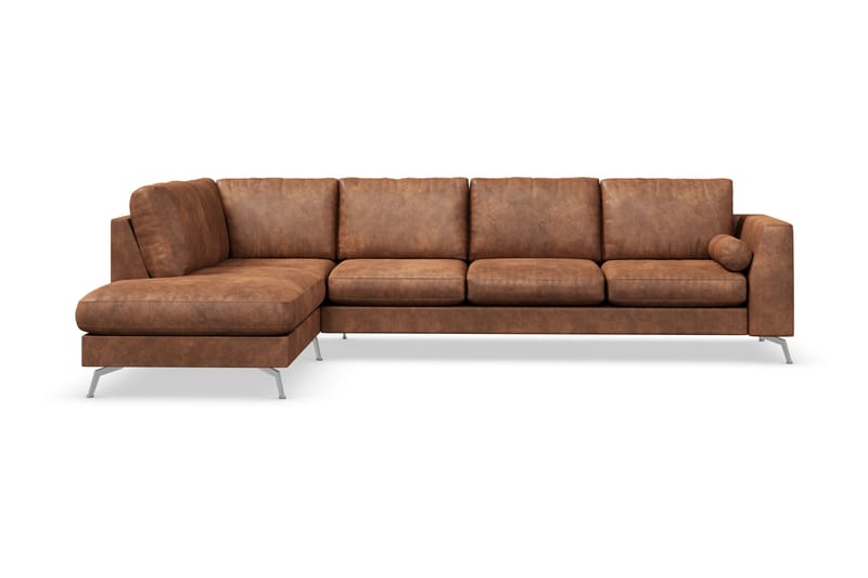 Ocean Lyx 4-personers Venstrevendt L-formet Chaiselongsofa i Kunstlæder - Brun - Møbler - Sofaer - Sofa med chaiselong