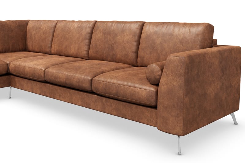 Ocean Lyx 4-pers Sofa med Chaiselong Venstre - Brun/Læder - Sofa med chaiselong