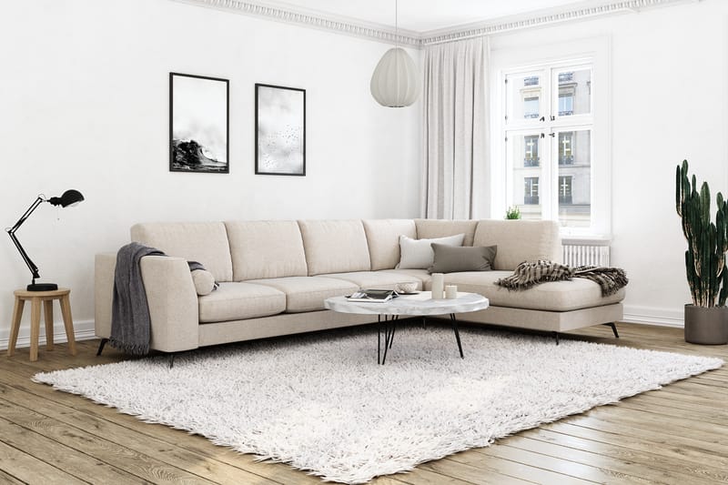 Ocean Lyx 4-personers Højrevendt L-formet Chaiselongsofa i Stof - Beige - Møbler - Sofaer - Sofa med chaiselong