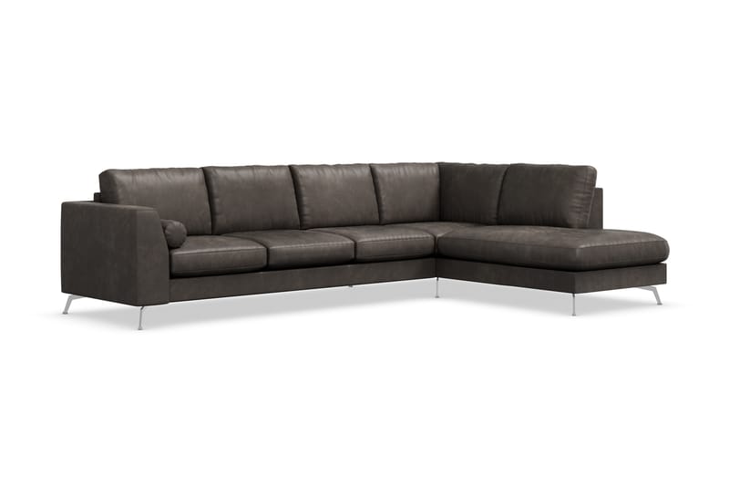 Ocean Lyx 4-personers Højrevendt L-formet Chaiselongsofa i Kunstlæder - Mørkegrå - Møbler - Sofaer - Sofa med chaiselong