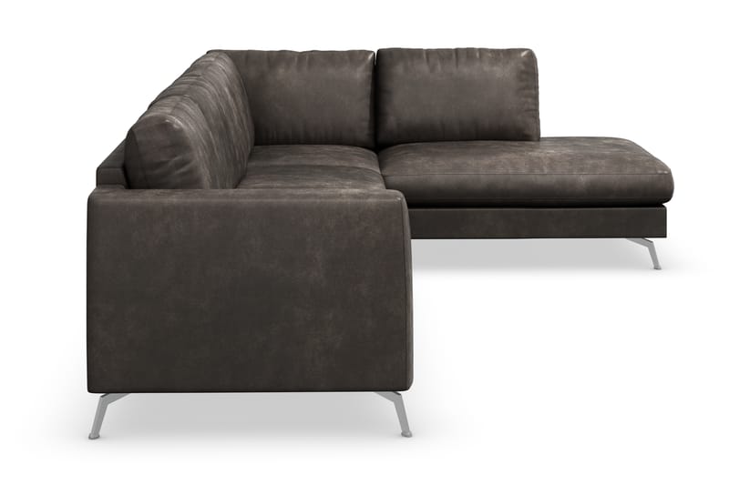 Ocean Lyx 4-personers Højrevendt L-formet Chaiselongsofa i Kunstlæder - Mørkegrå - Møbler - Sofaer - Sofa med chaiselong
