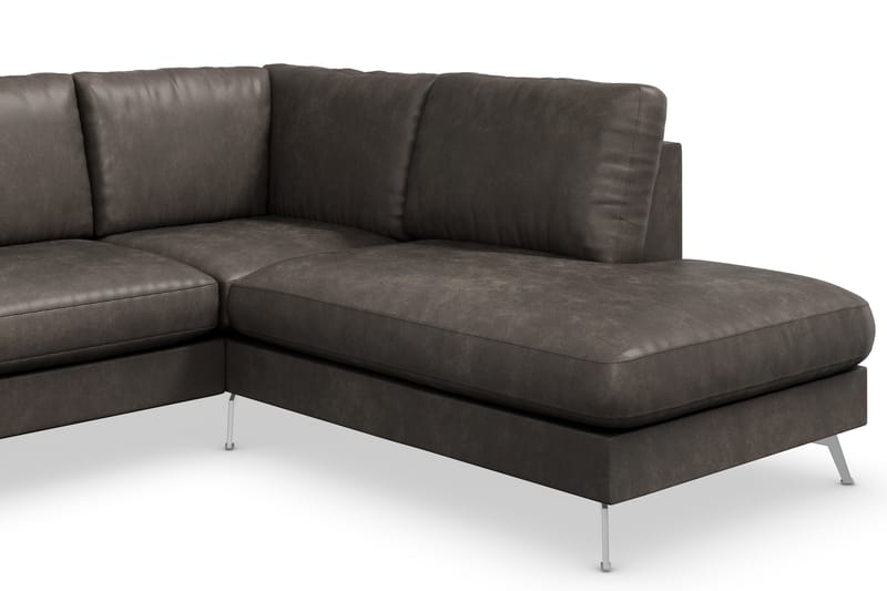 Ocean Lyx 4-personers Højrevendt L-formet Chaiselongsofa i Kunstlæder - Mørkegrå - Møbler - Sofaer - Sofa med chaiselong