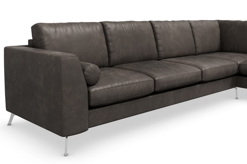 Ocean Lyx 4-personers Højrevendt L-formet Chaiselongsofa i Kunstlæder - Mørkegrå - Møbler - Sofaer - Sofa med chaiselong