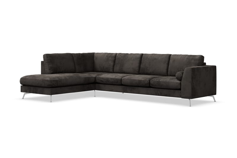Ocean Lyx 4-personers Venstrevendt L-formet Chaiselongsofa i Fløjl - Mørkegrå - Møbler - Sofaer - Sofa med chaiselong