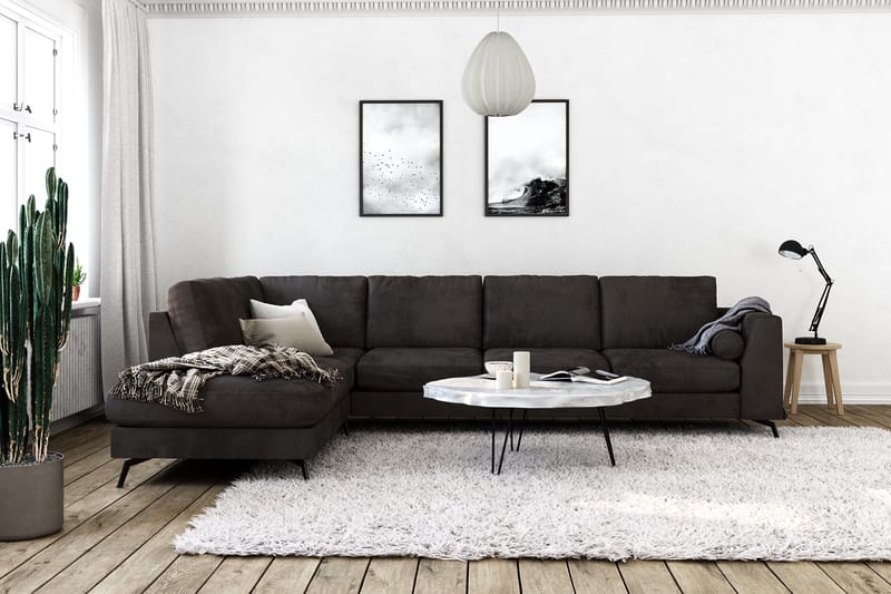 Ocean Lyx 4-pers Sofa med Chaiselong Venstre - Mørkegrå/Velour - Sofa med chaiselong