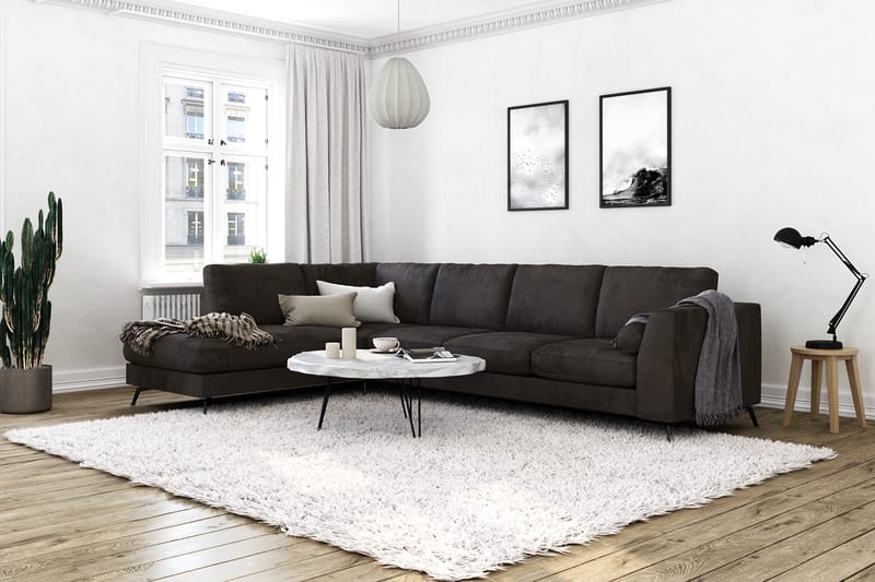 Ocean Lyx 4-pers Sofa med Chaiselong Venstre - Mørkegrå/Velour - Sofa med chaiselong