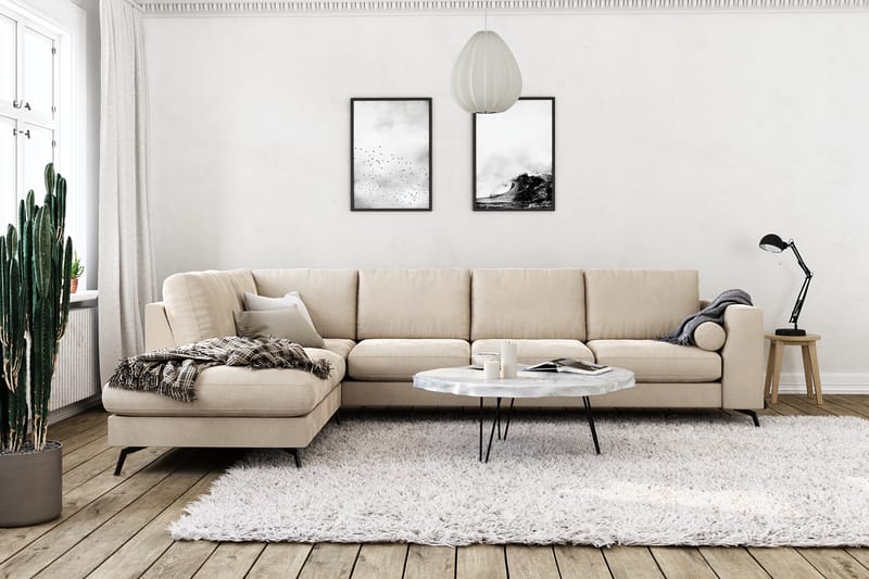 Ocean Lyx 4-pers Sofa med Chaiselong Venstre - Beige/Velour - Møbler - Sofaer - Sofa med chaiselong