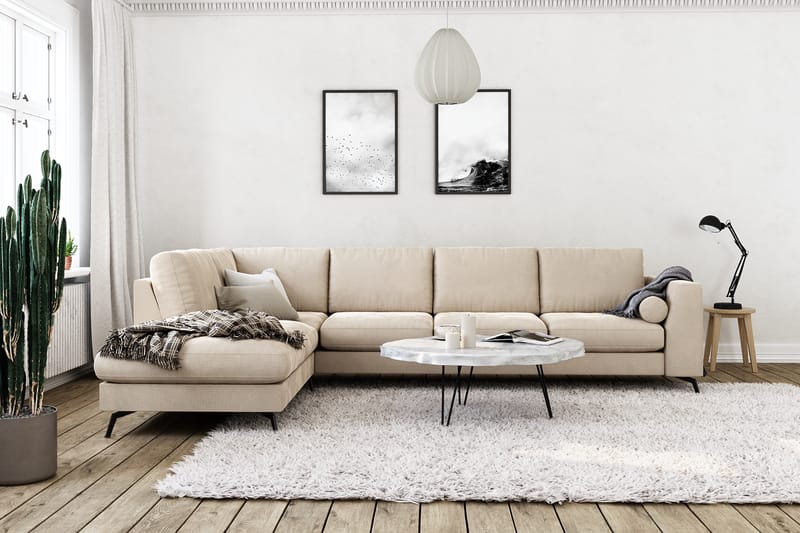 Ocean Lyx 4-pers Sofa med Chaiselong Venstre - Beige/Velour - Sofa med chaiselong