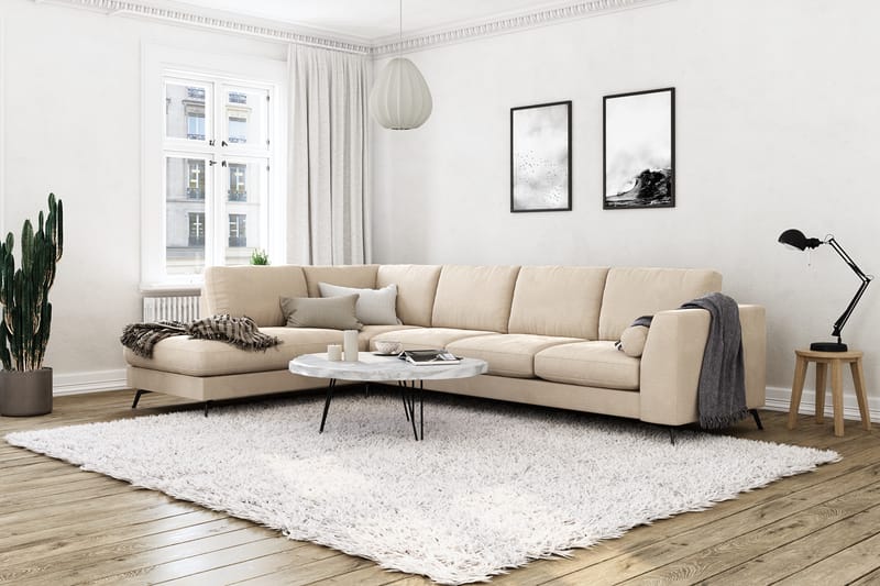 Ocean Lyx 4-pers Sofa med Chaiselong Venstre - Beige/Velour - Sofa med chaiselong