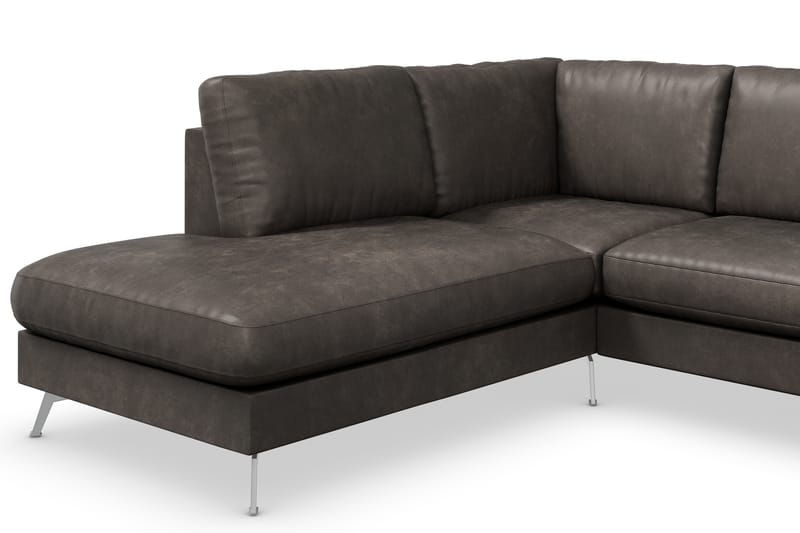 Ocean Lyx 4-personers Venstrevendt L-formet Chaiselongsofa i Kunstlæder - Mørkegrå - Møbler - Sofaer - Sofa med chaiselong