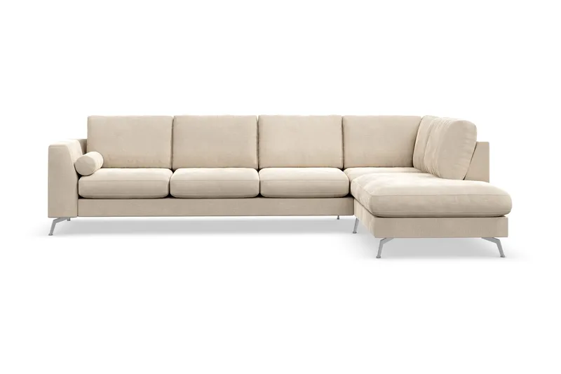 Ocean Lyx 4-personers Højrevendt L-formet Chaiselongsofa i Fløjl, Beige