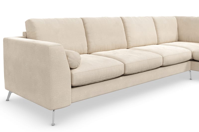 Ocean Lyx 4-personers Højrevendt L-formet Chaiselongsofa i Fløjl - Beige - Møbler - Sofaer - Sofa med chaiselong - 4 personers sofa med chaiselong