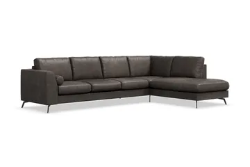 Ocean Lyx 4-personers Højrevendt L-formet Chaiselongsofa i Kunstlæder - Mørkegrå - Møbler - Sofaer - Sofa med chaiselong