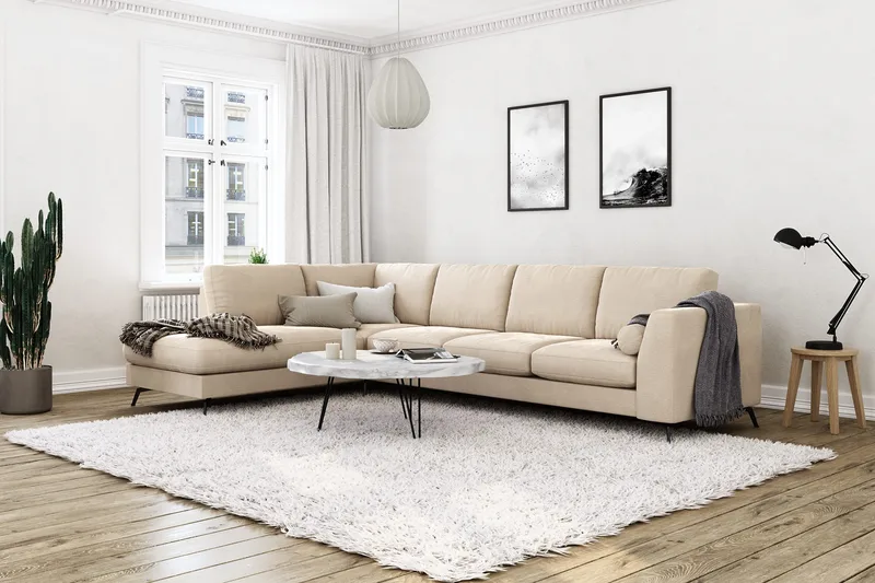 Ocean Lyx 4-personers Venstrevendt L-formet Chaiselongsofa i Fløjl - Beige - Møbler - Sofaer - Sofa med chaiselong - 4 personers sofa med chaiselong