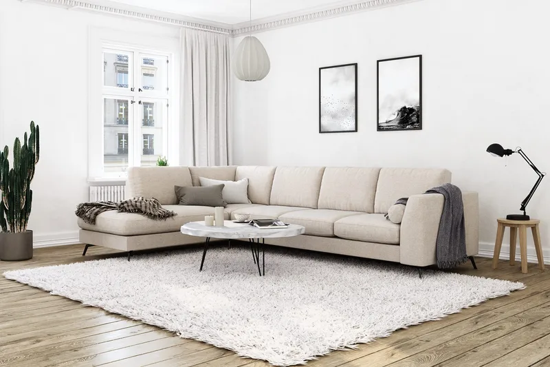 Ocean Lyx 4-personers Venstrevendt L-formet Chaiselongsofa i Stof - Beige - Møbler - Sofaer - Sofa med chaiselong - 4 personers sofa med chaiselong