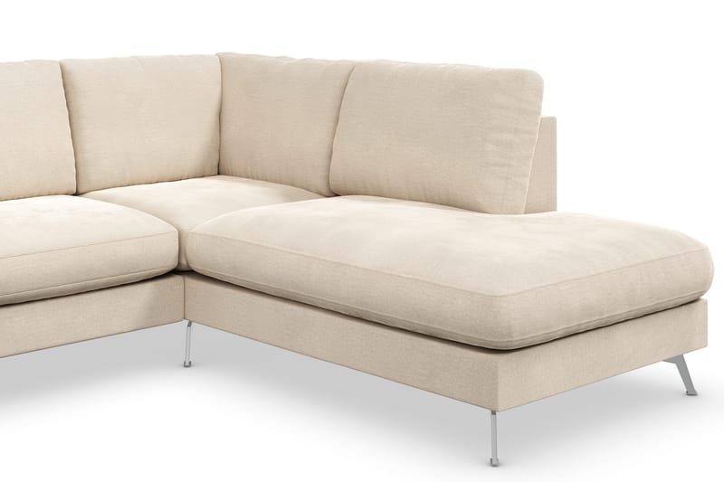 Ocean Lyx 4-personers Højrevendt L-formet Chaiselongsofa i Fløjl - Beige - Møbler - Sofaer - Sofa med chaiselong - 4 personers sofa med chaiselong