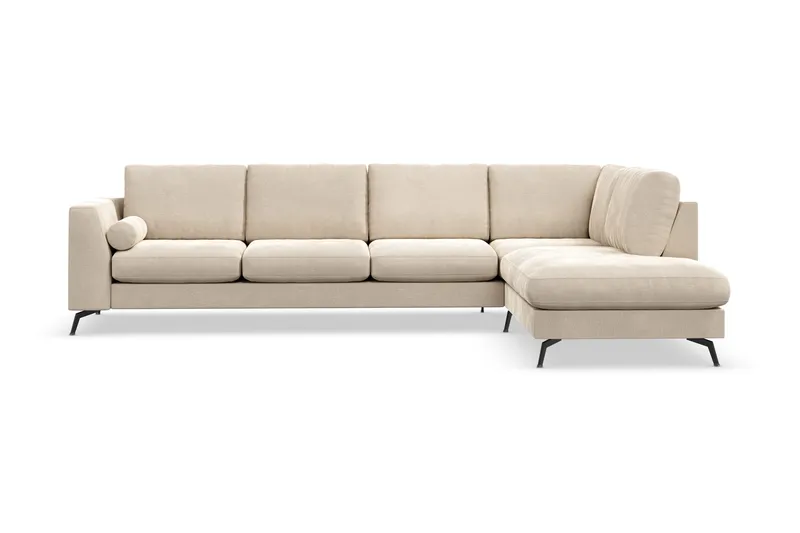 Ocean Lyx 4-personers Højrevendt L-formet Chaiselongsofa i Fløjl - Beige - Møbler - Sofaer - Sofa med chaiselong - 4 personers sofa med chaiselong