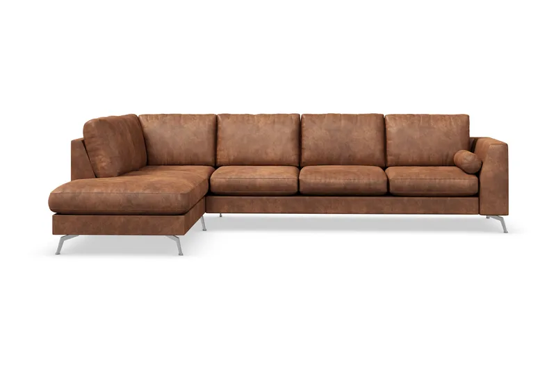 Ocean Lyx 4-personers Venstrevendt L-formet Chaiselongsofa i Kunstlæder - Brun - Møbler - Sofaer - Sofa med chaiselong - 4 personers sofa med chaiselong