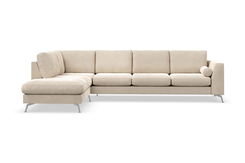 Ocean Lyx 4-personers Venstrevendt L-formet Chaiselongsofa i Fløjl - Beige - Møbler - Sofaer - Sofa med chaiselong - 4 personers sofa med chaiselong