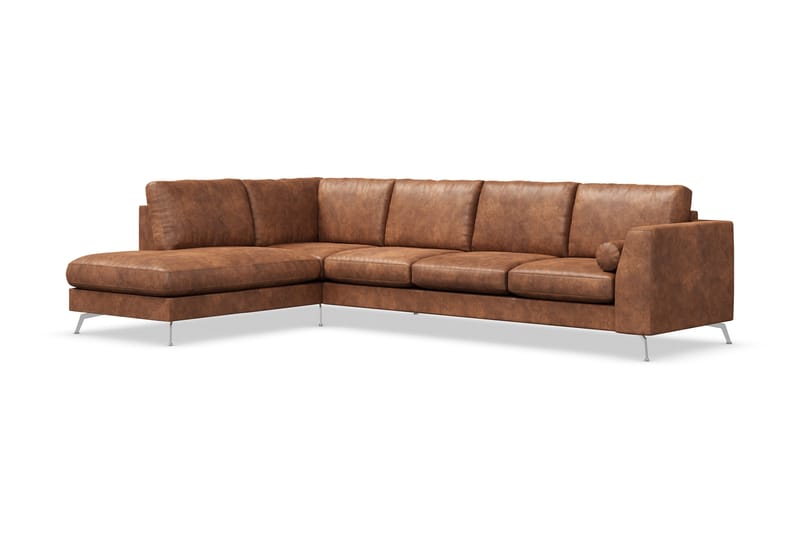 Ocean Lyx 4-personers Venstrevendt L-formet Chaiselongsofa i Kunstlæder - Brun - Møbler - Sofaer - Sofa med chaiselong - 4 personers sofa med chaiselong