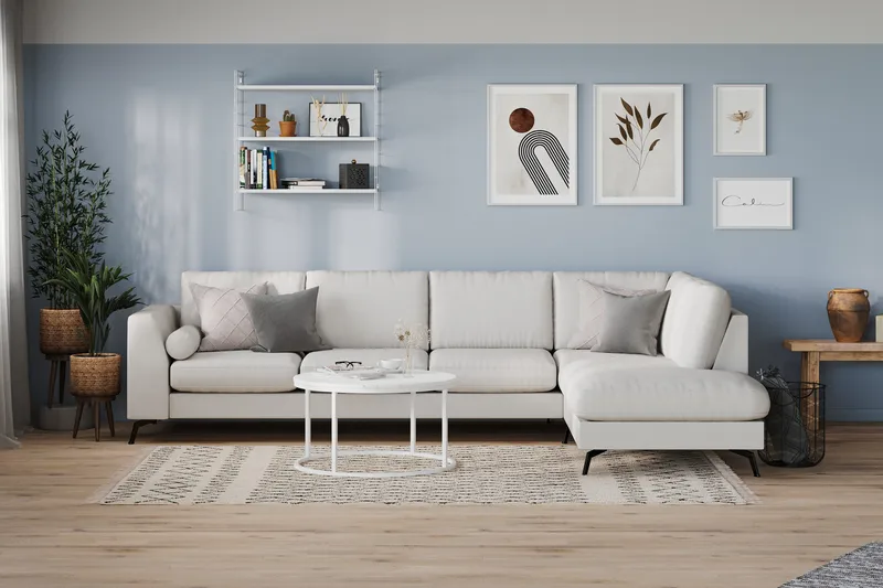 Ocean Lyx 4-personers Højrevendt L-formet Chaiselongsofa i Stof - Lysegrå - Møbler - Sofaer - Sofa med chaiselong - 4 personers sofa med chaiselong