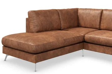 Ocean Lyx 4-personers Venstrevendt L-formet Chaiselongsofa i Kunstlæder - Brun - Møbler - Sofaer - Sofa med chaiselong