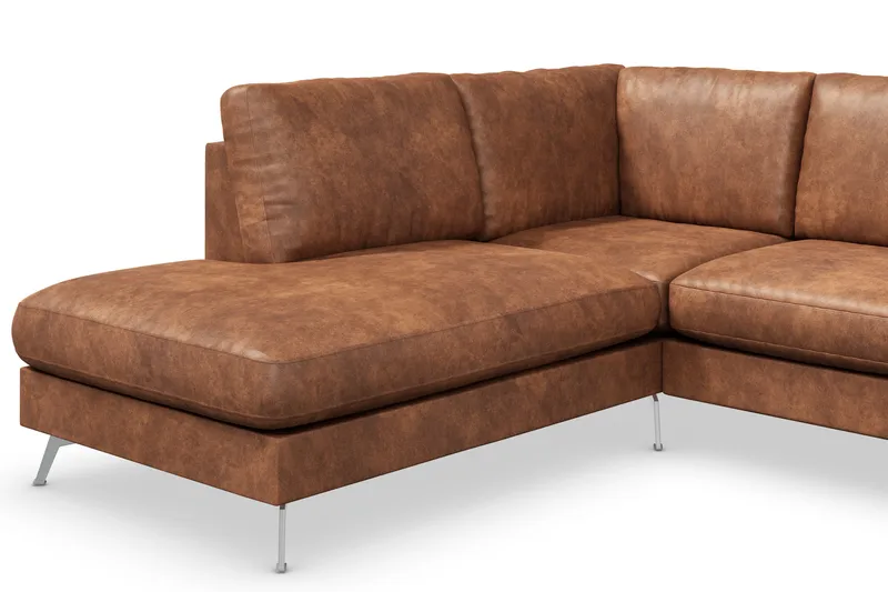 Ocean Lyx 4-personers Venstrevendt L-formet Chaiselongsofa i Kunstlæder - Brun - Møbler - Sofaer - Sofa med chaiselong - 4 personers sofa med chaiselong