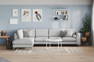 Ocean Lyx 4-personers Venstrevendt L-formet Chaiselongsofa i Stof - Grå - Møbler - Sofaer - Sofa med chaiselong