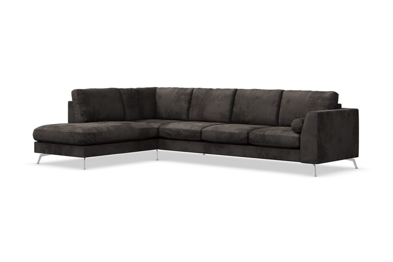 Ocean Lyx 4-personers Venstrevendt L-formet Chaiselongsofa i Fløjl - Mørkegrå - Møbler - Sofaer - Sofa med chaiselong - 4 personers sofa med chaiselong