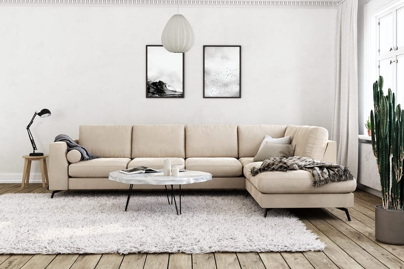 Ocean Lyx 4-personers Højrevendt L-formet Chaiselongsofa i Fløjl - Beige - Møbler - Sofaer - Sofa med chaiselong - 4 personers sofa med chaiselong