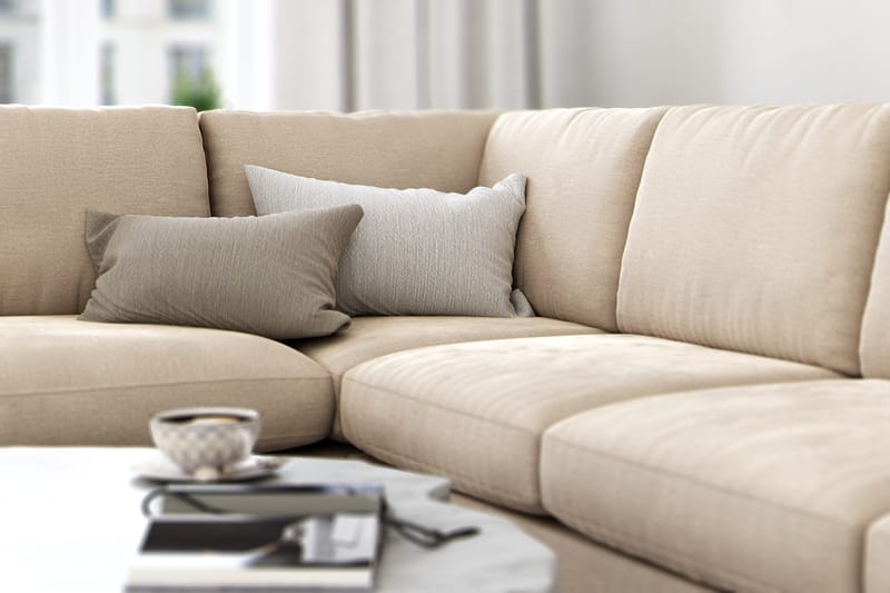 Ocean Lyx 4-personers Venstrevendt L-formet Chaiselongsofa i Fløjl - Beige - Møbler - Sofaer - Sofa med chaiselong - 4 personers sofa med chaiselong