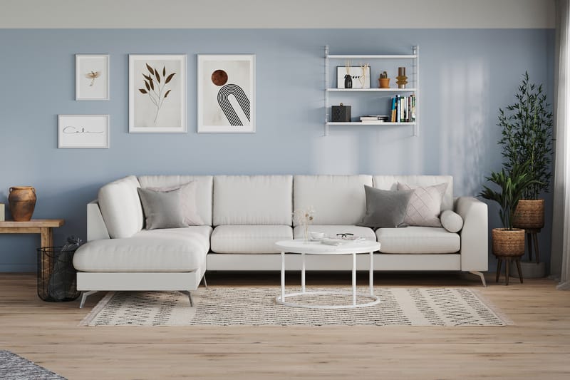 Ocean Lyx 4-personers Venstrevendt L-formet Chaiselongsofa i Stof - Lysegrå - Møbler - Sofaer - Sofa med chaiselong
