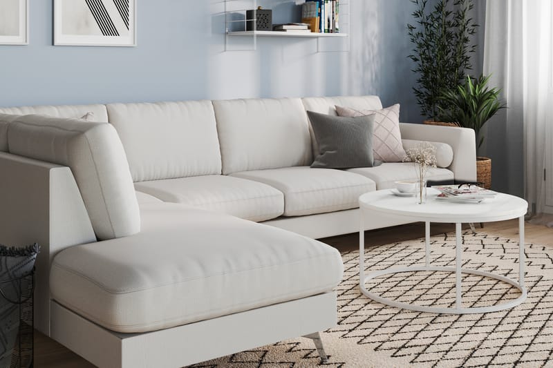 Ocean Lyx 4-personers Venstrevendt L-formet Chaiselongsofa i Stof - Lysegrå - Møbler - Sofaer - Sofa med chaiselong
