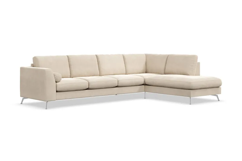 Ocean Lyx 4-personers Højrevendt L-formet Chaiselongsofa i Fløjl - Beige - Møbler - Sofaer - Sofa med chaiselong - 4 personers sofa med chaiselong