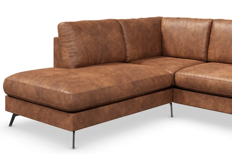 Ocean Lyx 4-personers Venstrevendt L-formet Chaiselongsofa i Kunstlæder - Brun - Møbler - Sofaer - Sofa med chaiselong - 4 personers sofa med chaiselong