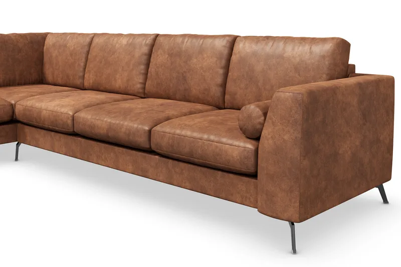 Ocean Lyx 4-personers Venstrevendt L-formet Chaiselongsofa i Kunstlæder - Brun - Møbler - Sofaer - Sofa med chaiselong - 4 personers sofa med chaiselong