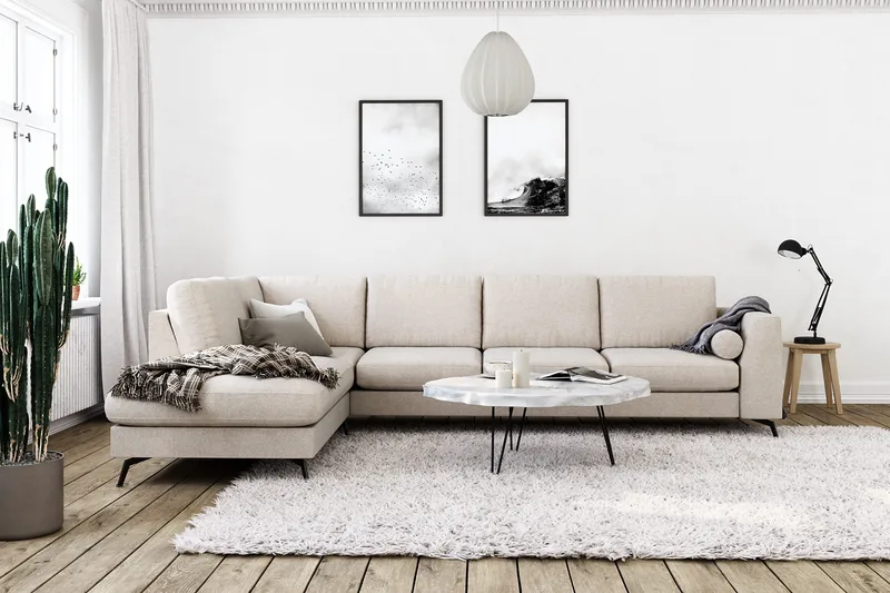 Ocean Lyx 4-personers Venstrevendt L-formet Chaiselongsofa i Stof - Beige - Møbler - Sofaer - Sofa med chaiselong - 4 personers sofa med chaiselong