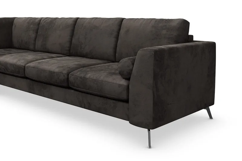 Ocean Lyx 4-personers Venstrevendt L-formet Chaiselongsofa i Fløjl - Mørkegrå - Møbler - Sofaer - Sofa med chaiselong - 4 personers sofa med chaiselong