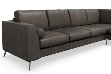 Ocean Lyx 4-personers Højrevendt L-formet Chaiselongsofa i Kunstlæder - Mørkegrå - Møbler - Sofaer - Sofa med chaiselong