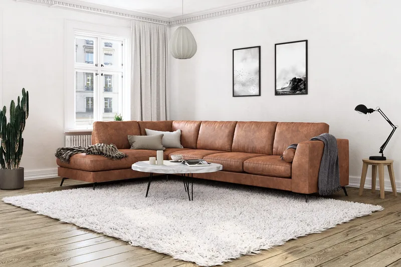 Ocean Lyx 4-personers Venstrevendt L-formet Chaiselongsofa i Kunstlæder - Brun - Møbler - Sofaer - Sofa med chaiselong - 4 personers sofa med chaiselong