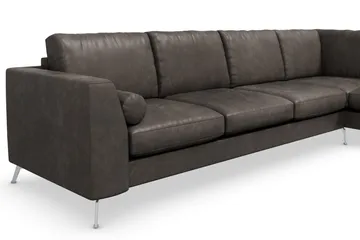 Ocean Lyx 4-personers Højrevendt L-formet Chaiselongsofa i Kunstlæder - Mørkegrå - Møbler - Sofaer - Sofa med chaiselong