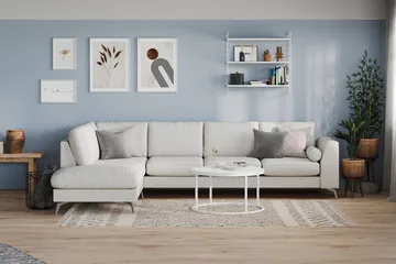 Ocean Lyx 4-personers Venstrevendt L-formet Chaiselongsofa i Stof - Lysegrå - Møbler - Sofaer - Sofa med chaiselong