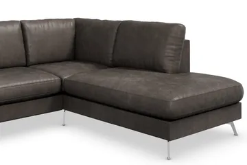 Ocean Lyx 4-personers Højrevendt L-formet Chaiselongsofa i Kunstlæder - Mørkegrå - Møbler - Sofaer - Sofa med chaiselong