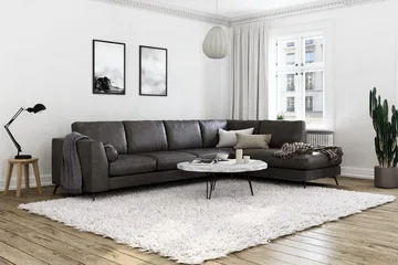 Ocean Lyx 4-personers Højrevendt L-formet Chaiselongsofa i Kunstlæder - Mørkegrå - Møbler - Sofaer - Sofa med chaiselong
