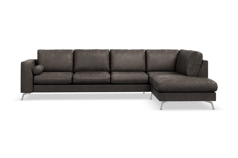 Ocean Lyx 4-personers Højrevendt L-formet Chaiselongsofa i Kunstlæder - Mørkegrå - Møbler - Sofaer - Sofa med chaiselong - 4 personers sofa med chaiselong