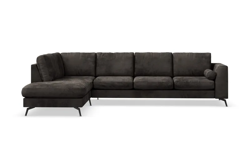 Ocean Lyx 4-personers Venstrevendt L-formet Chaiselongsofa i Fløjl - Mørkegrå - Møbler - Sofaer - Sofa med chaiselong - 4 personers sofa med chaiselong