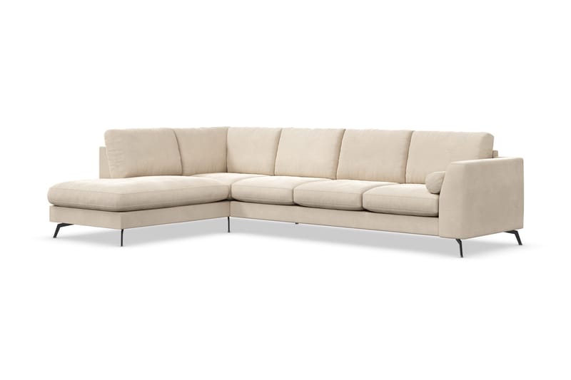 Ocean Lyx 4-personers Venstrevendt L-formet Chaiselongsofa i Fløjl - Beige - Møbler - Sofaer - Sofa med chaiselong - 4 personers sofa med chaiselong